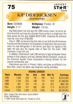 1991 Jockey Star Jockeys #75 Kip Didericksen Back